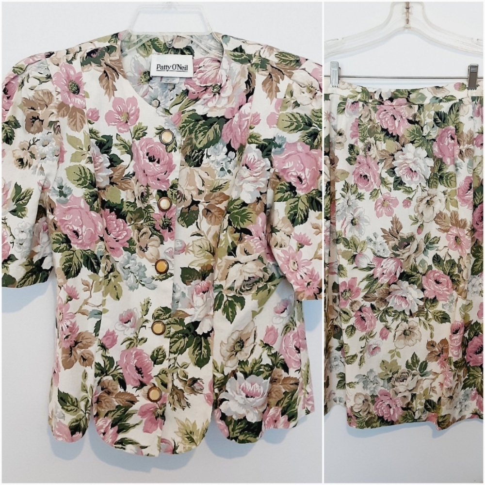 Vintage 2 pc Patty O'Neal Skirt Suit Linen & Cotton